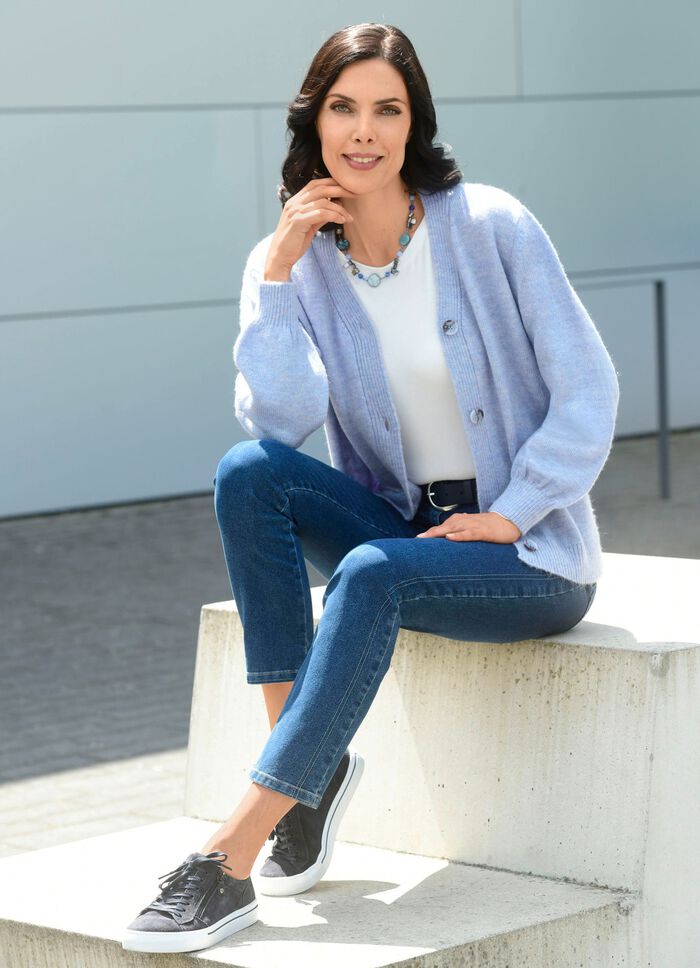 Strickjacke mit flauschig weichem Griff HELLBLAU MELIERT