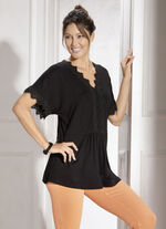 Longshirt mit Spitzenbesatz in 2 Farben SCHWARZ