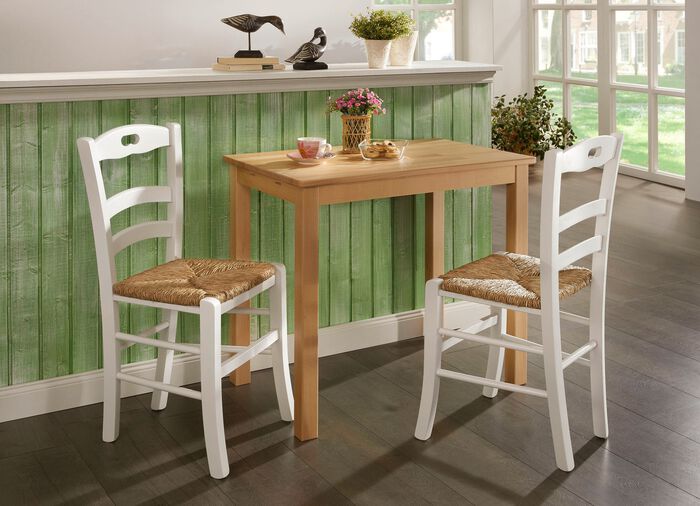 2er-Set Esszimmerstühle aus massiver Buche WEISS