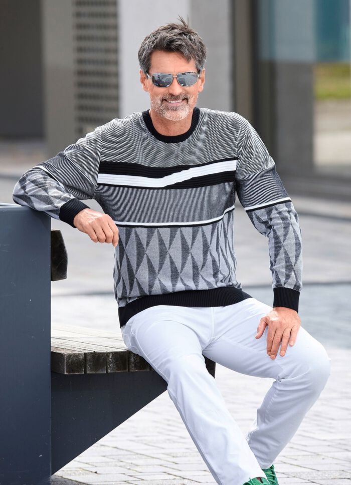 Gemusterter Rundhalspullover in 2 Farben 