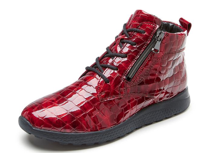 Waldl&auml;ufer Schn&uuml;r-Stiefelette aus edlem, krokogepr&auml;gtem Lackleder ROT