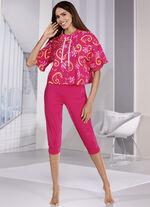 Pyjama, 3-teilig mit Top, Oberteil und wadenlanger Hose 