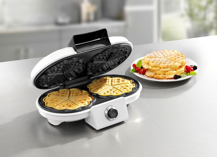 Doppel-Waffeleisen f&uuml;r 2 herzf&ouml;rmige Waffeln 