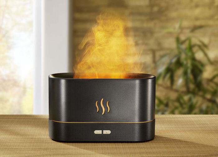 Luftbefeuchter mit Flammeneffekt für eine kuschelige Wohn-Atmosphäre SCHWARZ