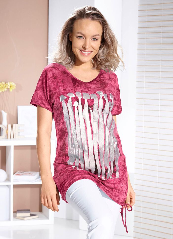 Longshirt mit Kontrast-Druck in 2 Farben BORDEAUX BATIK