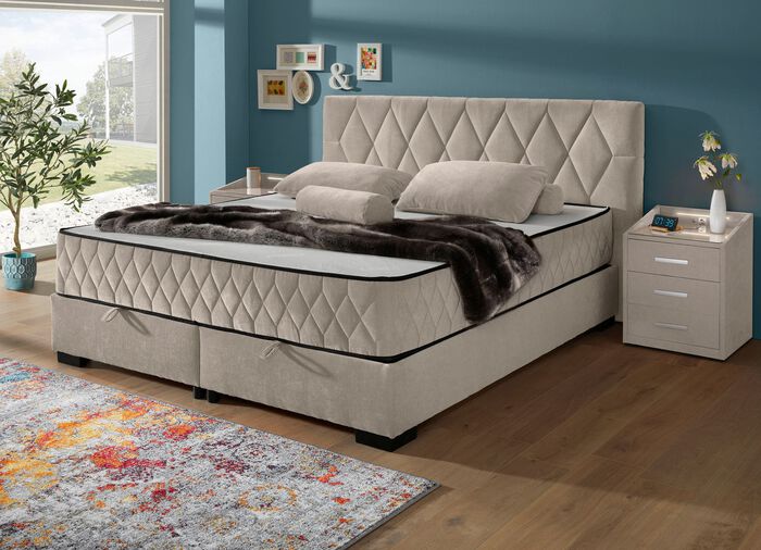 Boxspringbett mit Wendematratze und Bettkasten SAND