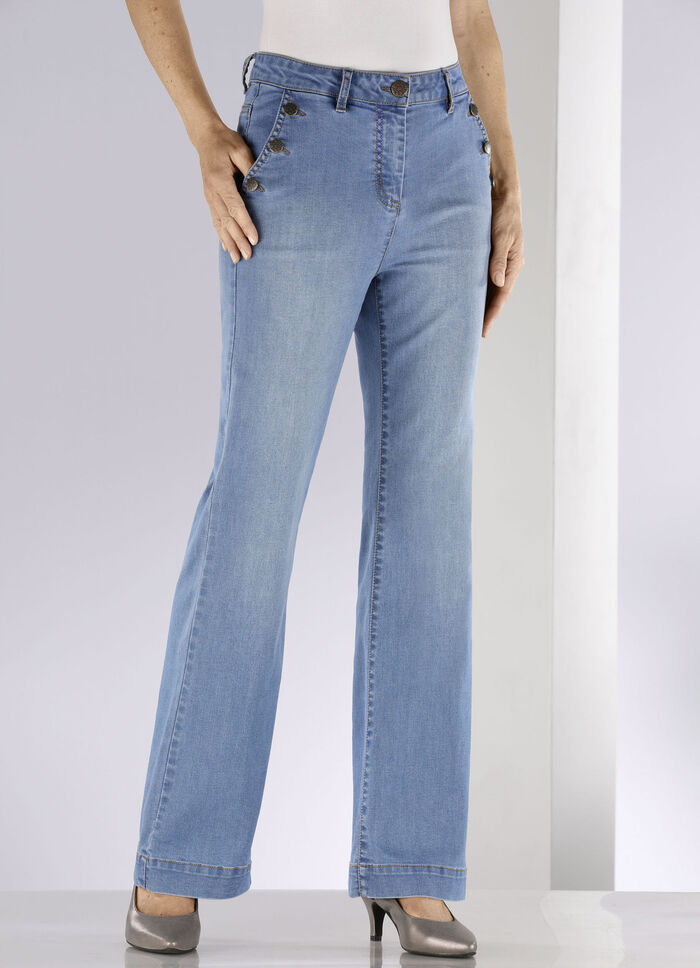 Jeans mit trendigen Zierkn&ouml;pfen JEANSBLAU