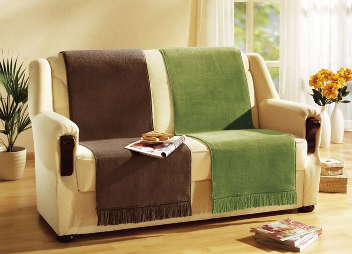 BORBO Wohndecke und Sesselschoner mit Fransenabschluss GRÜN