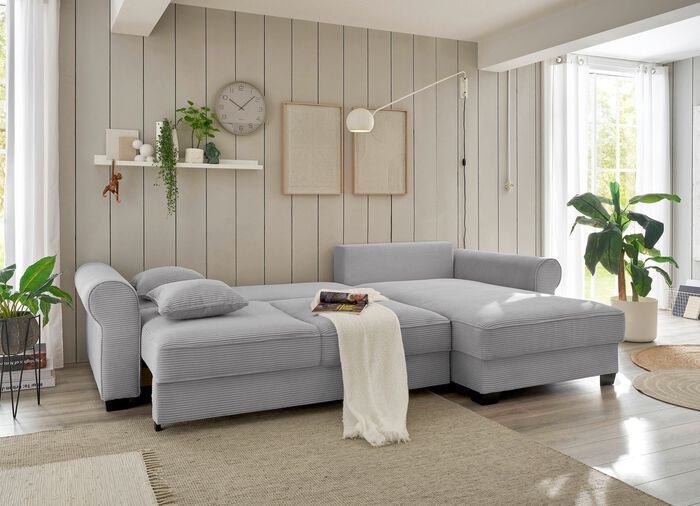 Moderne Polsterecke mit Bettfunktion HELLGRAU