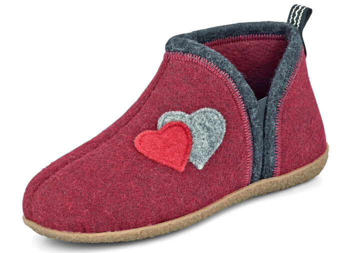 Hausschuh mit kontrastfarbenen Applikationen GRANATROT