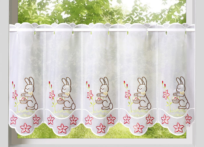 Kurzvorhang Osterhase mit echter Plauener Stickerei 