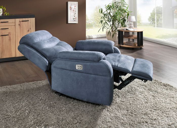 Elektrisch verstellbarer TV-Sessel mit Motor und Aufstehhilfe BLAU-GRAU