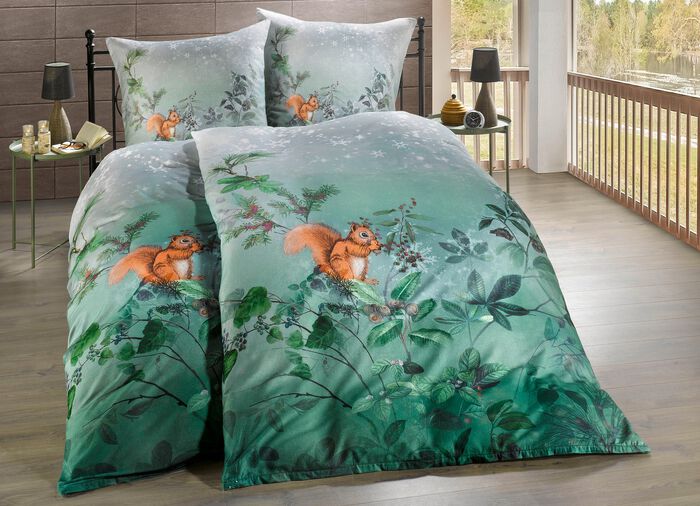 Bettwäsche-Garnitur mit Eichhörnchen-Motiv 