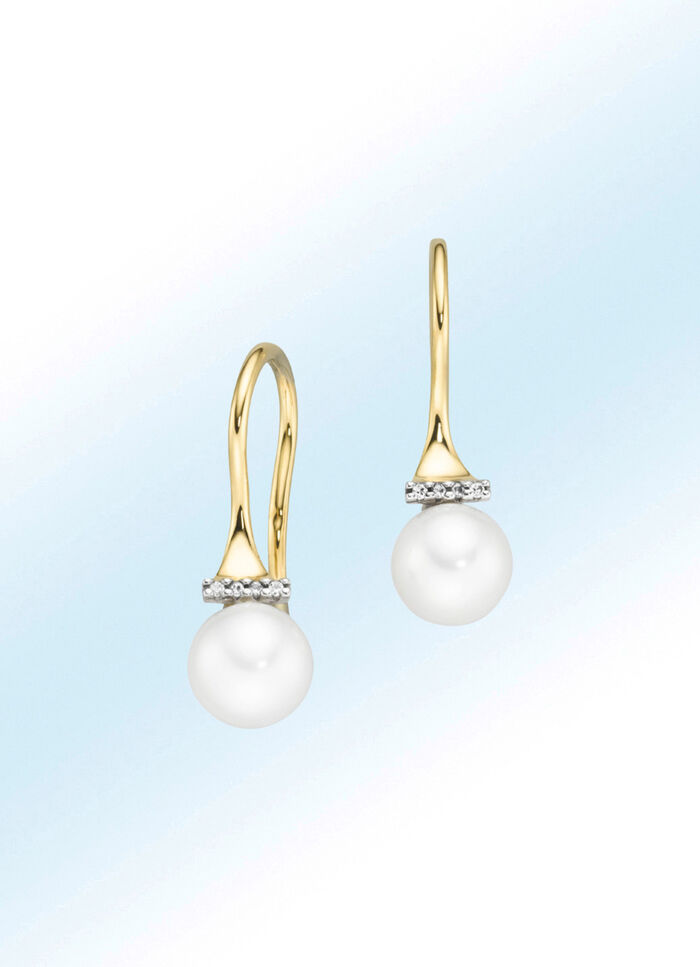 Ohrhaken mit Süsswasser-Zuchtperle und Brillanten 