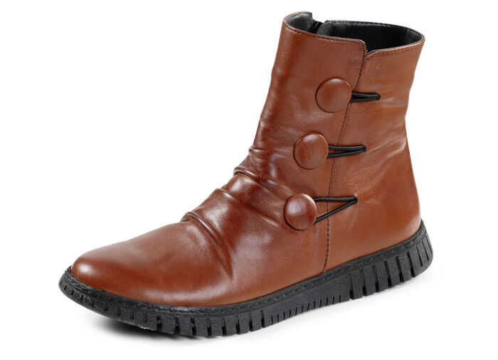 Gemini Stiefelette mit Raffung und dekorativen Knöpfen COGNAC
