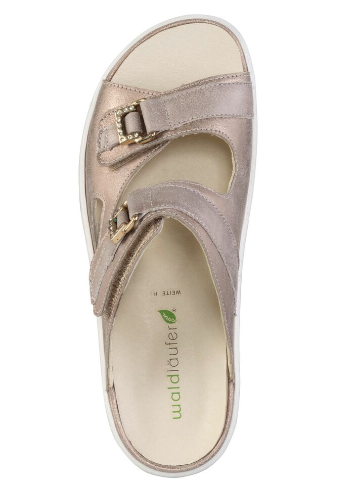 Waldl&auml;ufer Pantolette mit Metallschmuck mit Glitzersteinchen ANTIKGOLD