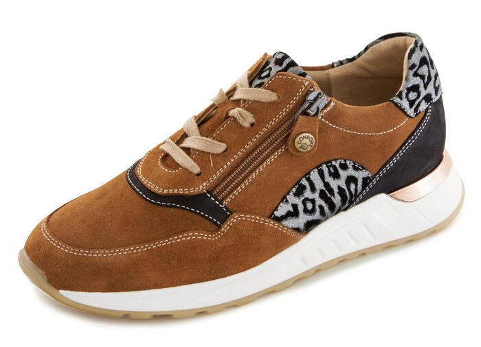 Schn&uuml;rschuh mit Raubtier-Pr&auml;gung COGNAC