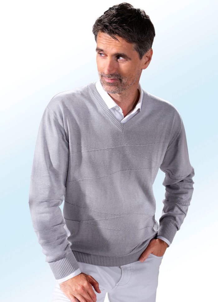 Pullover mit V-Ausschnitt in 3 Farben GRAU MELIERT