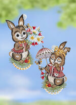Fensterbild Hasenpärchen, 2er-Set, aus Plauener Spitze 
