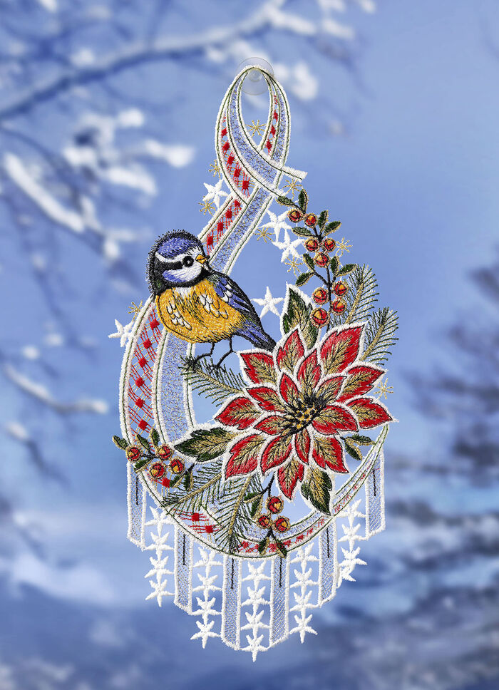 Hochwertiges Fensterbild aus Plauener Spitze 