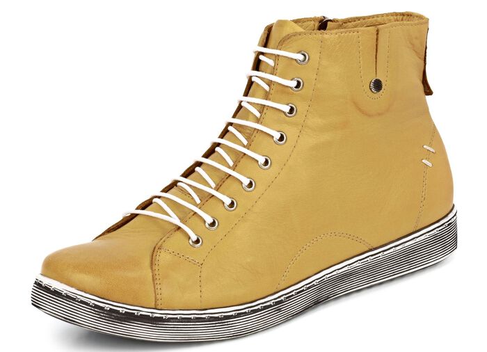 Schn&uuml;r-Stiefelette aus hochwertigem Leder SENFGELB