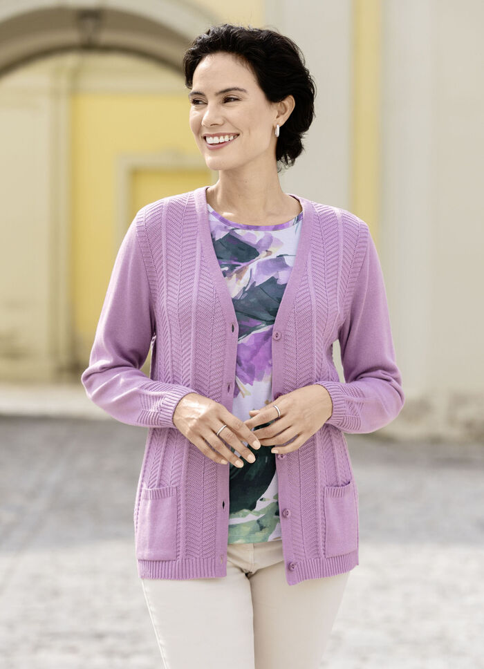 Strickjacke mit feinen Strukturstreifen FLIEDER