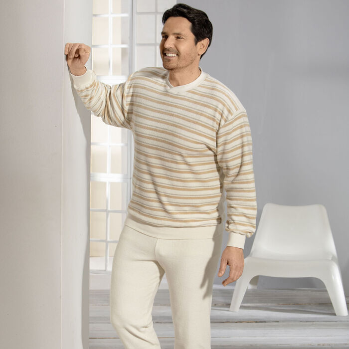 G&ouml;tting Pyjama aus Frottierstretch, V-Ausschnitt und B&uuml;ndchenabschl&uuml;ssen 