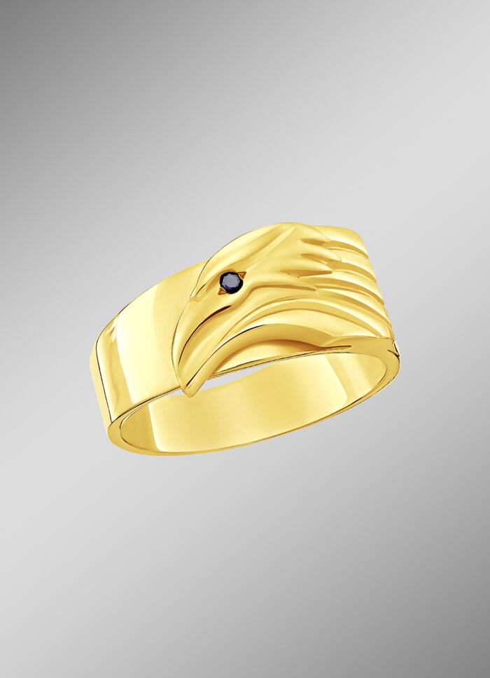 Adlerkopf Herrenring mit schwarzem Diamant 