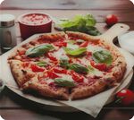 Wandblende aus Glas mit Pizza-Motiv 