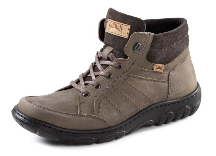 Schn&uuml;r-Boot aus Nubuk- und Veloursleder KHAKI