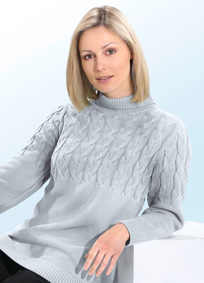 Pullover mit Zopfmuster HELLGRAU