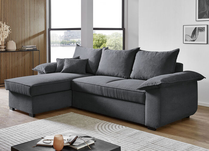 Polsterecke mit Bettfunktion und Bettkasten ANTHRAZIT