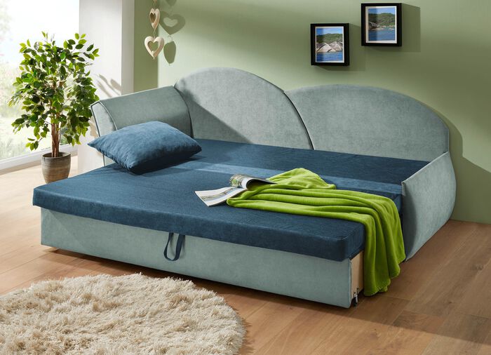 Schlafsofa mit Bettkasten und 1 Dekokissen GR&Uuml;N-MINT