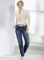 Jeans mit Ziernähten und Strasssteinen DUNKELBLAU