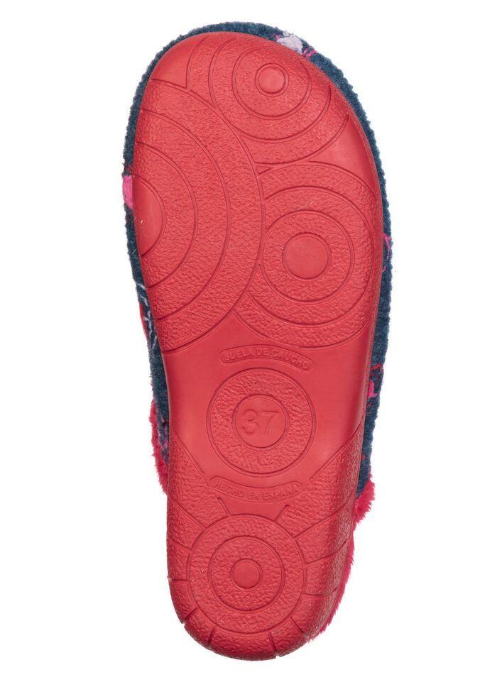 Laurina, warme Damen-Hausschuhe, mit Pl&uuml;sch BLAU-ROT