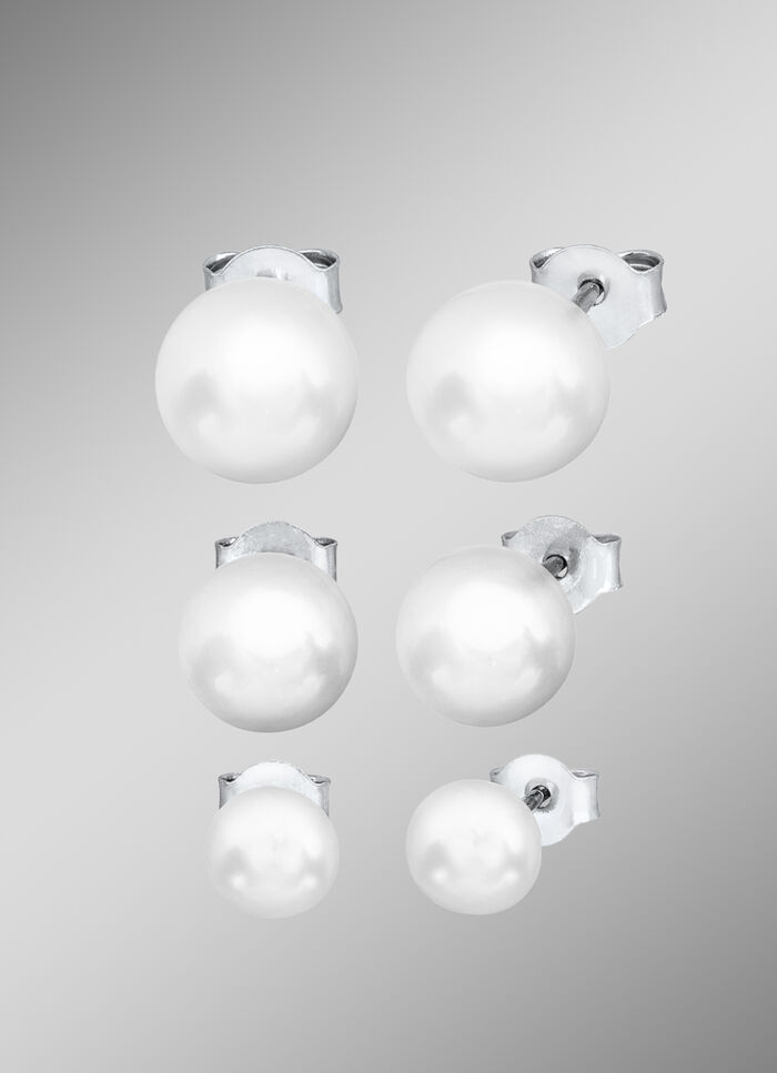 Ohrstecker-Set in Silber 925/- fein mit Süsswasser-Zuchtperlen 