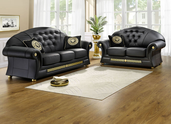 Frei im Raum aufstellbare Polstermöbel mit echtem Lederbezug SCHWARZ