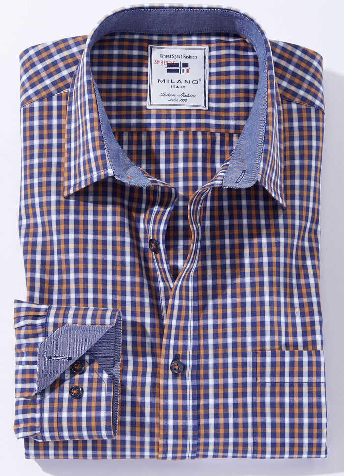 Kariertes «Milano Italy»-Hemd in 3 Farben ORANGE-BLAU KARIERT