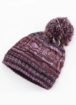 Grobstrick-Mütze mit Woll-Bommel BORDEAUX-ROSA