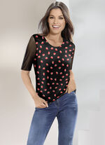 Shirt mit kurzen &Auml;rmeln aus schwarzem Netz-Jersey 