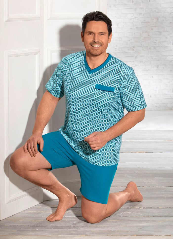 Shorty mit V-Ausschnitt und Brusttasche 