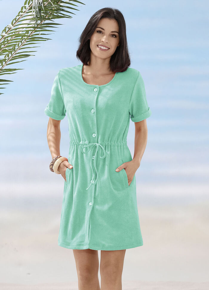 Frottier-Kleid mit durchgehender Knopfleiste MINT