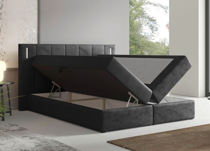 Boxspringbett mit LED-Beleuchtung und Topper 