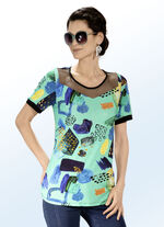 Shirt mit schwarzem Netz-Jersey-Einsatz  GRÜN-BUNT