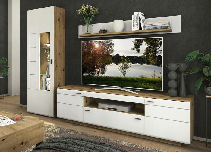 Wohnwand mit LED-Beleuchtung und Softclose 