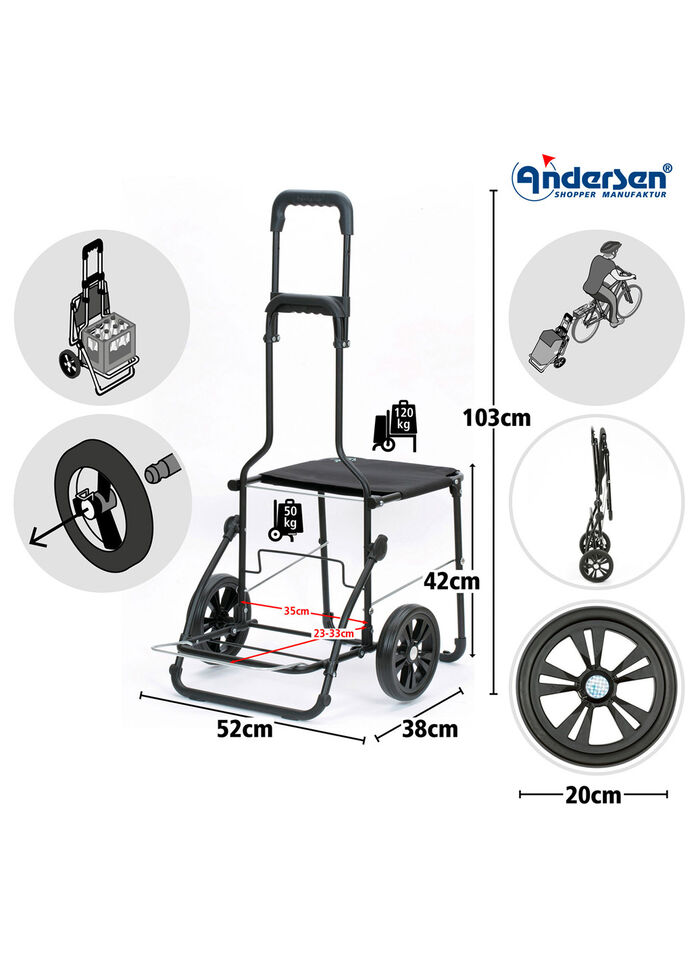 Andersen Einkaufsroller mit Sitzmöglichkeit SCHWARZ
