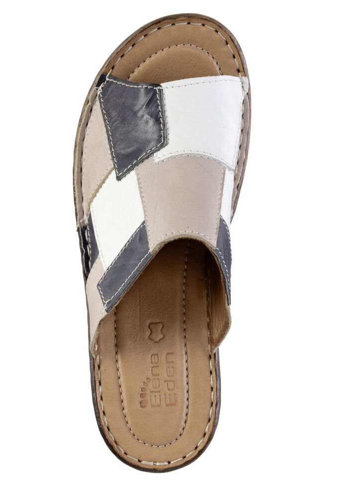 ELENA EDEN Pantolette mit dezenter Knitter-Struktur TAUPE-MARINE-WEISS