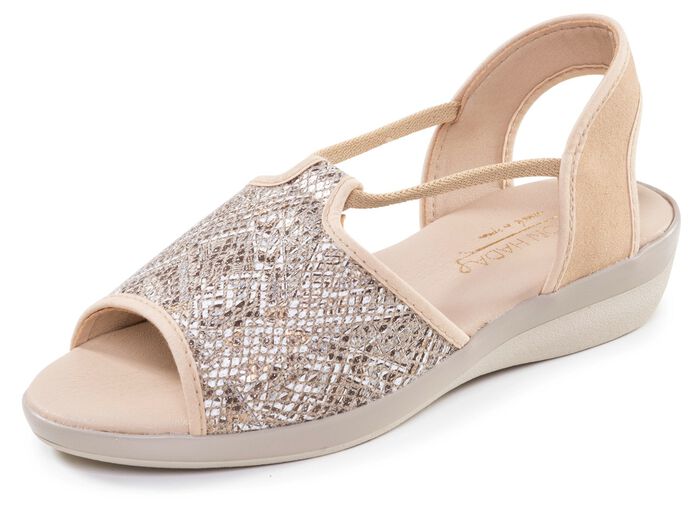 Sommerliche Damen-Sandalen, Weite G, mit Elastikb&auml;ndchen BEIGE