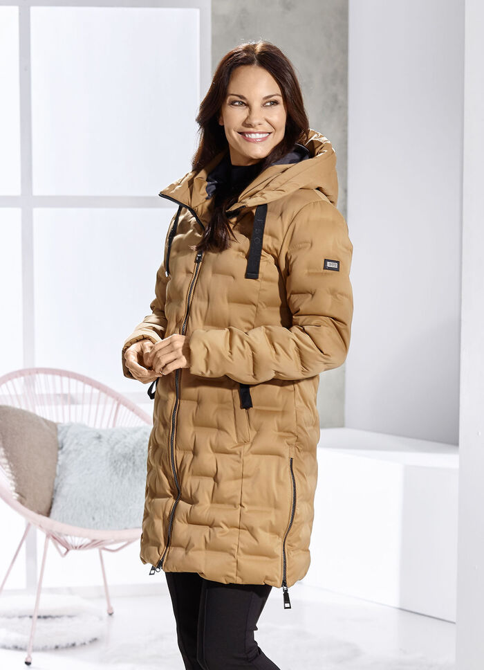 Funktions-Kurzmantel mit fester Kapuze KARAMELL