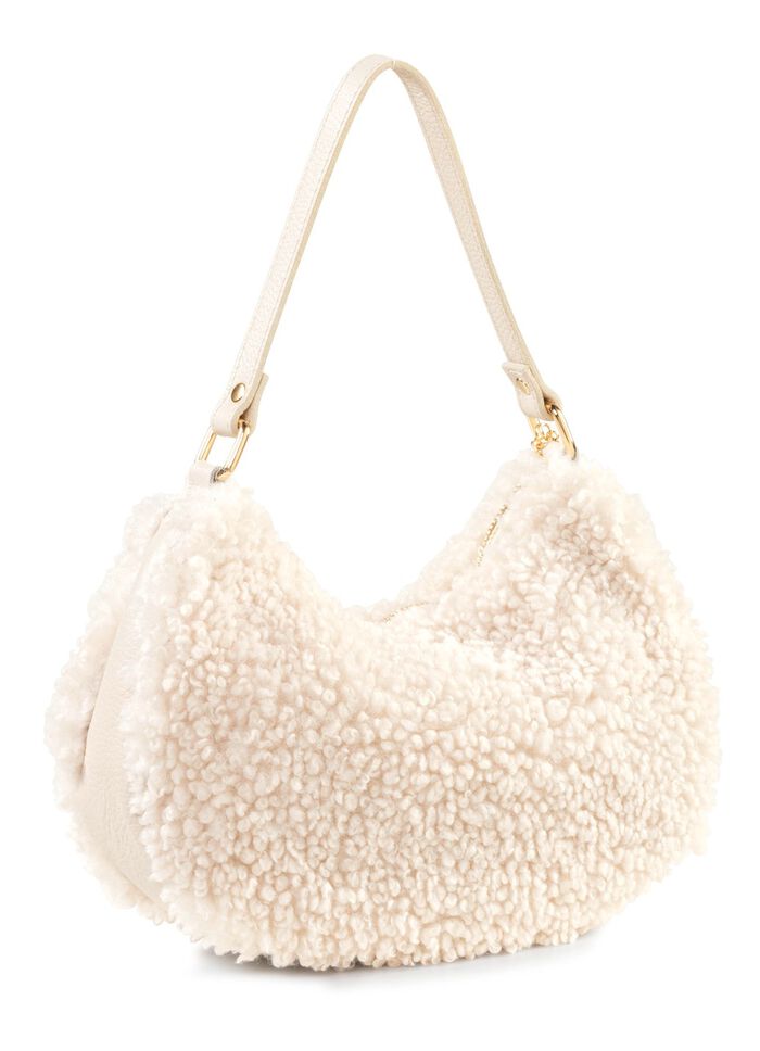 Laurina Tasche aus kuscheligem Teddy-Pl&uuml;sch und genarbtem Kalbleder 